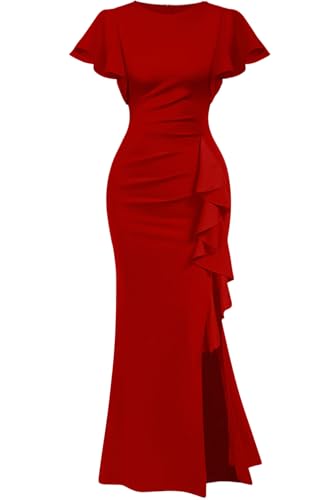 Memoriesea Women's Elegant High Split Ruched Bodycon Mermaid Evening Cocktail Maxi Dress