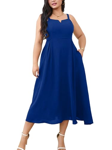 RWJ Women's Plus Size Dresses with Pockets V-Neck Sleeveless Maxi Dress for Wedding Guest Dress Formal Cocktail