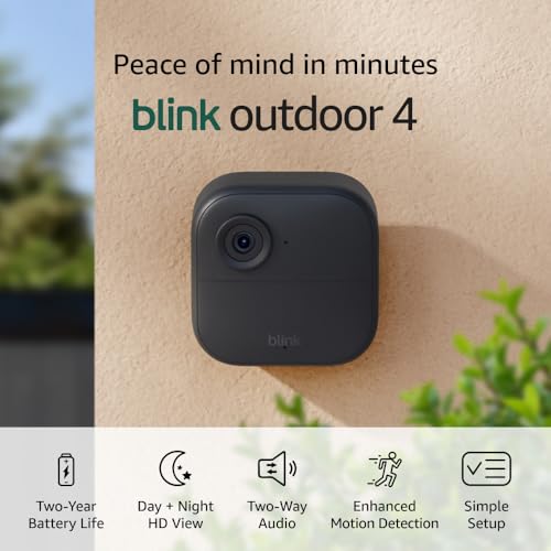 Blink Outdoor 4 (newest model) ?C Wireless smart security camera, two-year battery life, 1080p HD day and infrared night live view, two-way talk. Sync Module Core included ?C 5 camera system