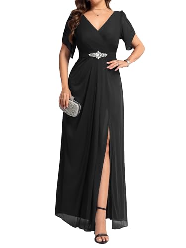 Ever-Pretty Women's Cap Sleeves Mother of The Bride Dresses Rhinestone Chiffon Maxi Formal Evening Dresses 02400