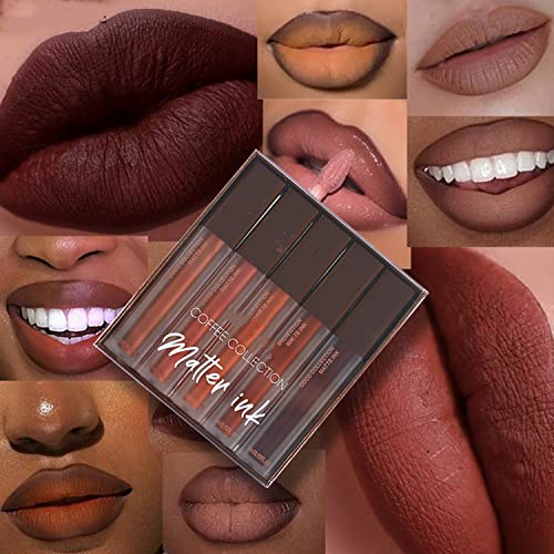 MAEPEOR Matte Liquid Lipstick Set 5 Colors High-pigmented Smooth Creamy Lipstick Long-lasting Non-Stick Cup Not Fade Lip Combo Set for All Skin