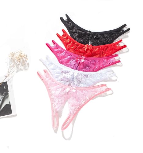 Justgoo Womens Lace G-String Thongs Panties Underwear Low Rise T-Back Underpants Pack of 1-5