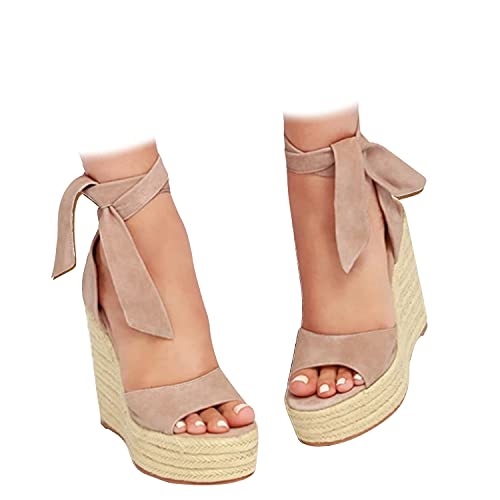 Womens Espadrilles Wedges Sandals Heels Open Toe Tie Lace Up Platform Ankle Strap Summer Dress Shoes