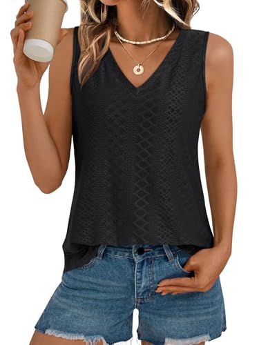 AUTOMET Women Summer Tank Top Eyelet Embroidery 2025 Vacation Sleeveless V Neck Loose Fit Shirt Spring Fashion Casual Clothes