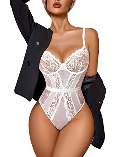 Avidlove Women Lingerie Bodysuit Lace Teddy Snap Crotch One Piece Underwire Babydoll