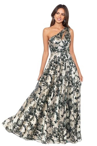 Betsy & Adam Women's Long Sleeveless One Shoulder Metallic Print Gown