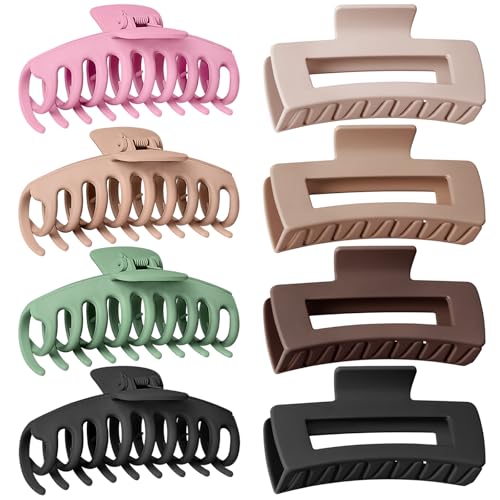 TOCESS 8 Pack Big Hair Claw Clips for Women Large Claw Clip for Thin Thick Curly Hair 90's Strong Hold 4.33 Inch Nonslip Matte Jumbo Hair Clips (8 Pcs)