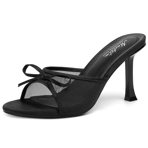 Mostrin Kitten Heels for Women Round Toe Heels With Bow Vintage Mules Sexy Slip on Stiletto Backless Sandals for Party Daily
