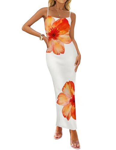 ZESICA Women??s Summer Bodycon Maxi Dresses 2025 Floral Spaghetti Strap Square Neck Sleeveless Boho Beach Long Dresses