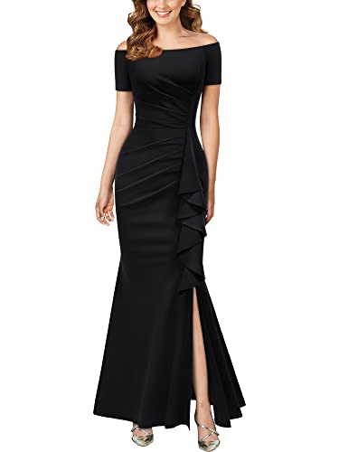 AISIZE Women's Elegant Off Shoulder Ruffle Formal Evening Long Dress