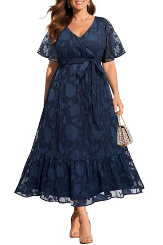 Pinup Fashion Plus Size Dresses for Wedding Guest - 2025 Cocktail Semi Formal Summer Wrap V Neck Maxi Dress