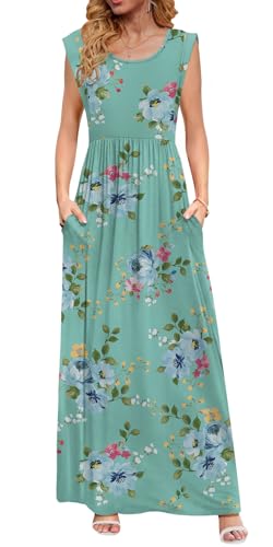 DB MOON Womens 2025 Maxi Dresses Empire Waist Long Summer Dress Casual Cap Short Sleeve Sundress with Pockets