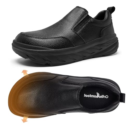 Orthopedic Diabetic Leather Dress Shoes: Wide Toe Box Comfortable Arch Support Plantar Fasciitis Oxford for Mens, Orthotics Hammer Toes Flat Feet Casual Slip On Loafers for Foot and Heel Pain Relief