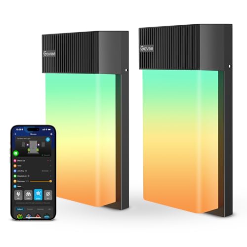 Govee Outdoor Wall Light, 1500LM Smart RGBIC Porch Lights Outdoor with 45 Scene Modes, IP65 Waterproof for Outdoor Decor, DIY Lighting Effects, Works with Alexa, Google Assistant and Matter, 2 Pack