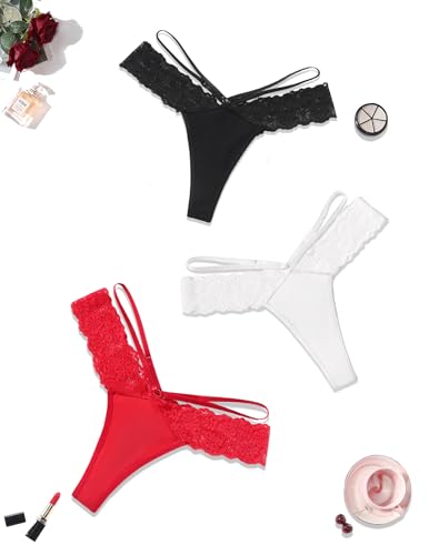 Avidlove Womens Underwear Cotton Thongs Sexy Lace Bikini Panties V Shape Waistband Tangas 1-4 Packs