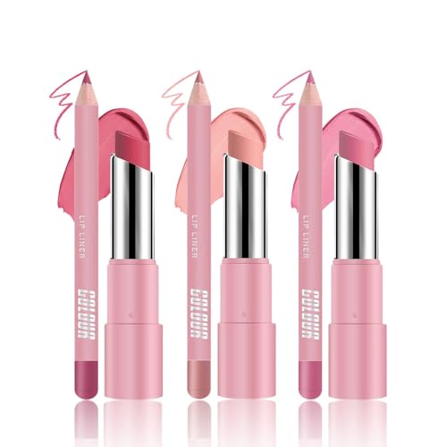 6Pcs Nude Rose Light Purple Matte Lip Liner & Lipstick Combo Set,Lips Kit with Lip Liner Lip Stains Long Lasting Waterproof Smudge Proof for Older Women 24 Hours Lipliner Pencil Lipstick Makeup Gift