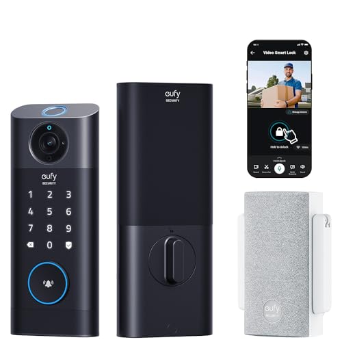 eufy Security Video Smart Lock S330, 3-in-1 Camera+Doorbell+Fingerprint Keyless Entry Door Lock, Smart Wi-Fi Deadbolt for Front Door, App Remote Control, SD Card Required, Chime Included