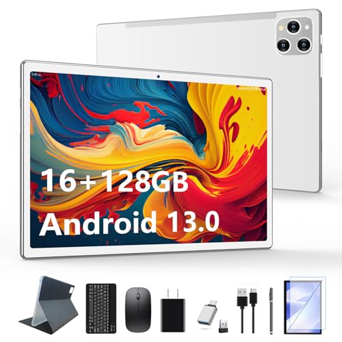 2025 Latest Tablet Android 13 Tablets 10 Inch, Tablets 128GB ROM+16GB RAM (8+8 Virtual), 2 In 1 Tablet with keyboard, Powerful Octa-Core+13MP Camera, 1TB TF Expandable, FHD IPS Display WiFi Tableta PC