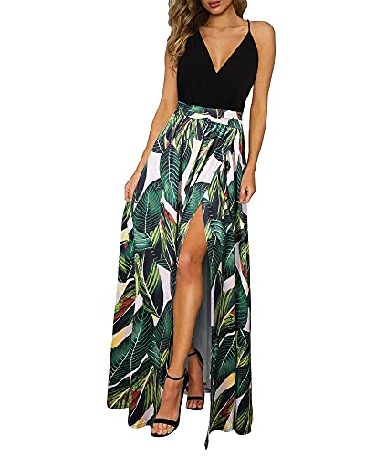 Newshows Women Summer 2025 Maxi Dress Vacation Floral Spaghetti Strap Spring Casual Boho Split Beach Long Flowy Sundress