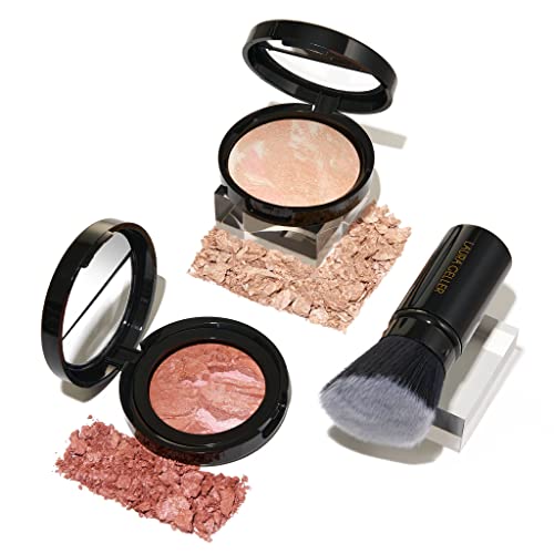 LAURA GELLER NEW YORK Blush-n-Glow Kit (3 PC): Baked Balance-N-Glow Illuminating Powder Foundation, Porcelain + Retractable Kabuki Brush + Baked Blush-N-Brighten, Pink Grapefruit