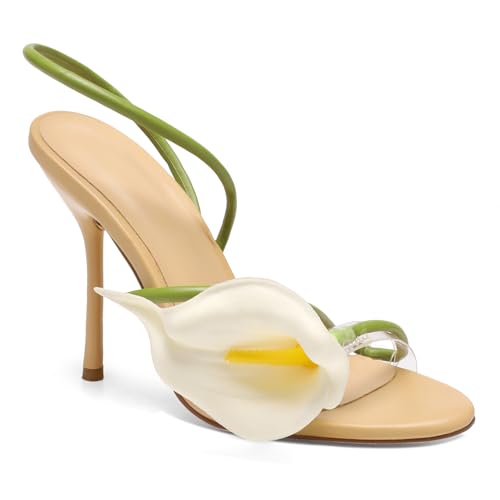 Flower High Heels for Women Calla Lily Open Toe Floral Stilettos Heels Sexy Strappy Wedding Birthday Dressy Heeled Sandals