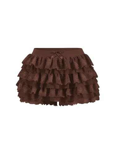 Women Y2K Lace Multi-Layered Bloomers, Lolita Ruffle Shorts, Sexy Short Pumpkin Pants, Elastic Waist Sweet Pettipants