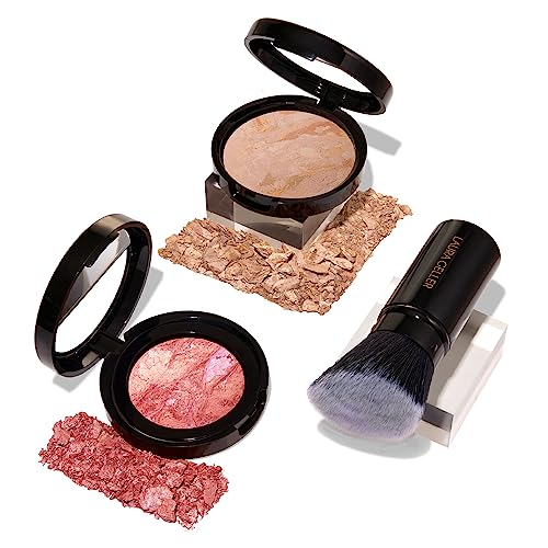 LAURA GELLER NEW YORK 40+ Club Blush-n-Balance 3pc Kit: Baked Balance-N-Brighten Color Correcting Foundation, Fair + Retractable Kabuki Brush + Baked Blush-N-Brighten, Tropic Hues