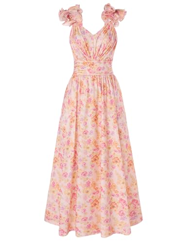 GRACE KARIN 2025 Women's Summer Floral Print Dress Sleeveless Casual Flowy Sundress A Line Ruffle Wedding Guest Outfit