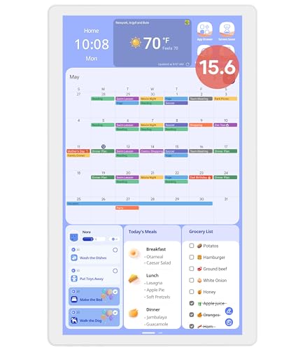 Cozyla 15.6'' Digital Calendar Wall Touch Screen Chore Chart to Do List Notepad Smart Electronic Calendar for Family Meal Planner Android Tablet Support All Google Play Apps w/Stand Wall Mount White