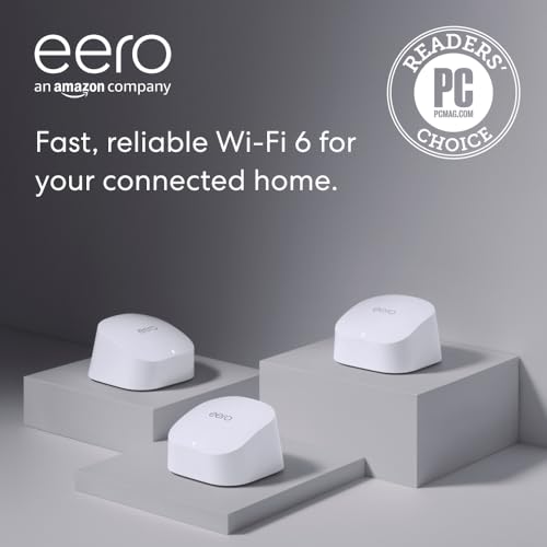 Amazon eero 6 mesh wifi system - Supports internet plans up to 500 Mbps, Coverage up to 4,500 sq. ft., Connect 75+ devices, 3-pack (1 router + 2 extenders)