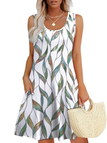 WEESO Womens Summer Dresses Loose U Neck Sleeveless Sundresses Dress with Pockets