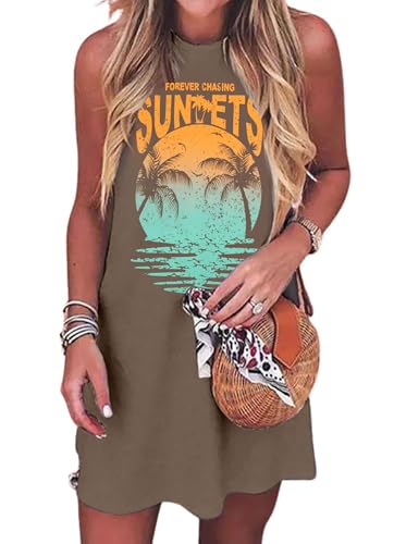 Summer Sundress for Women Graphic Mini Tank Dress Sleeveless Beach Dresses Short Casual Sun Dresses