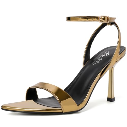 Mostrin Heels for Women Strappy Lace Up Ankle Strap Heels Pointed Open Toe Stiletto High Heeled Sandals for Prom, Party, Daily