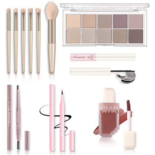 All in One Makeup Kit - Makeup Set for Women, Girls & Teens, Include 10 Colors Eyeshadow Palette, Lip Gloss, Eyebrow & Eyeliner Pencil, Waterproof Mascara, 6 Pcs Makeup Brushes (Morandi Cement)